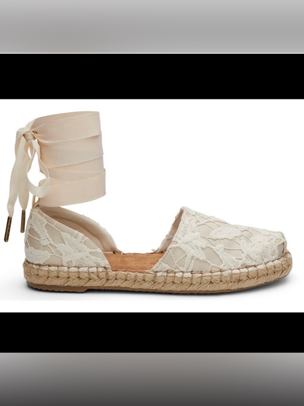 Toms Katalina Ivory Cream Floral Crochet Lace Espadrille Wrap-Ankle Flats